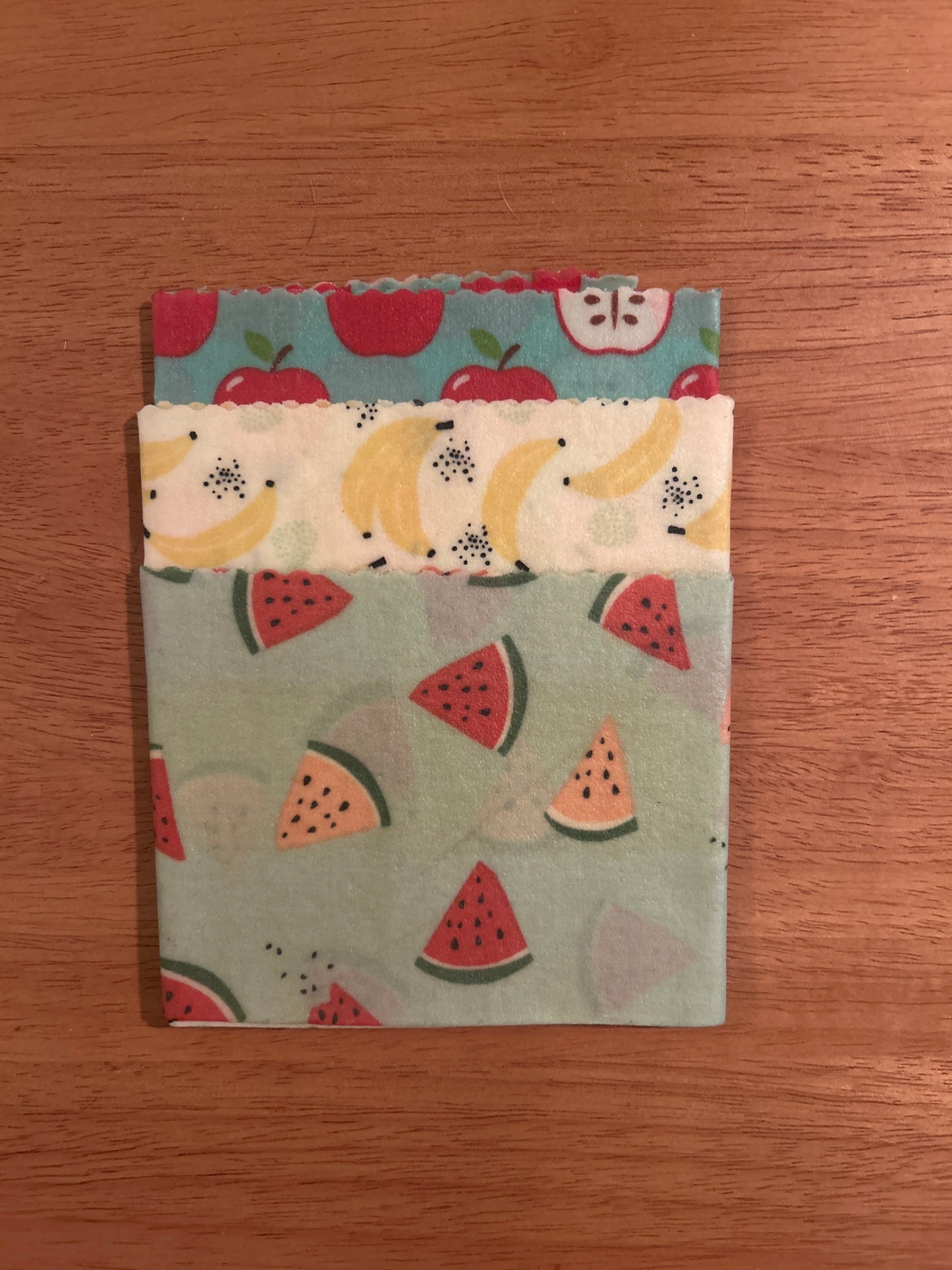 Apples and Bananas - 3 piece set of Beeswax Wraps
